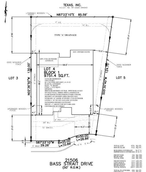 21506 Bass Strait Drive Preliminary Plot Plan