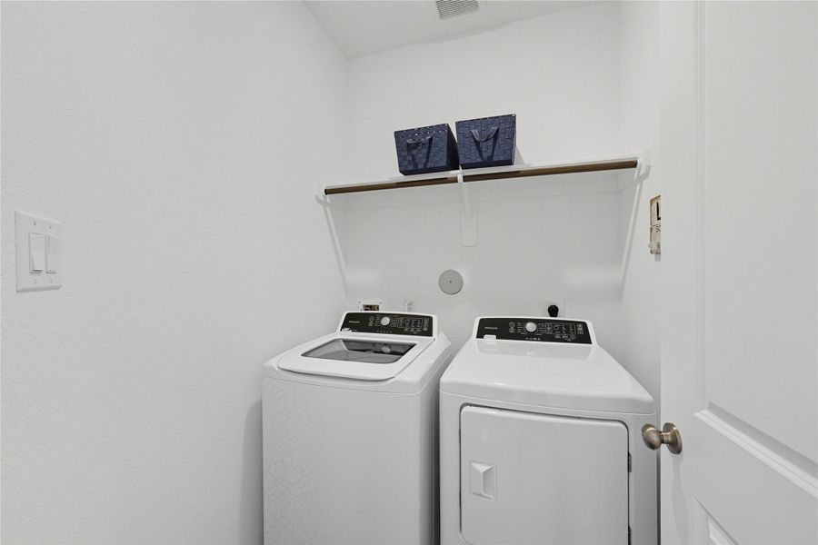 Laundry room with a shelf and hanging rod...and washer and dryer can stay! Laundry room with a shelf and hanging rod...and washer and dryer can stay!