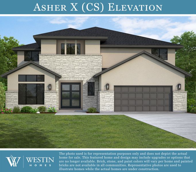 Representative exterior photo of a completed home built from the The Asher X by Westin Homes in Sofi Lakes, Katy, TX (Image 24). Representative exterior photo of a completed home built from the The Asher X by Westin Homes in Sofi Lakes, Katy, TX (Image 24).