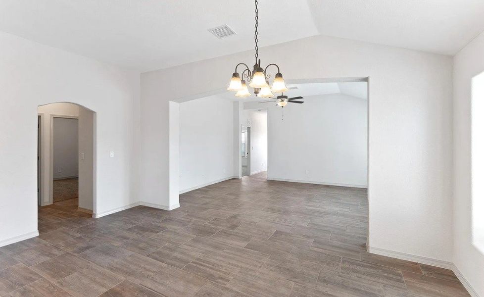 Representative unfurnished interior of a home built from the Mary 1865SSC by Saratoga Homes in Paseo Del Este, El Paso (Image 10). Representative unfurnished interior of a home built from the Mary 1865SSC by Saratoga Homes in Paseo Del Este, El Paso (Image 10).
