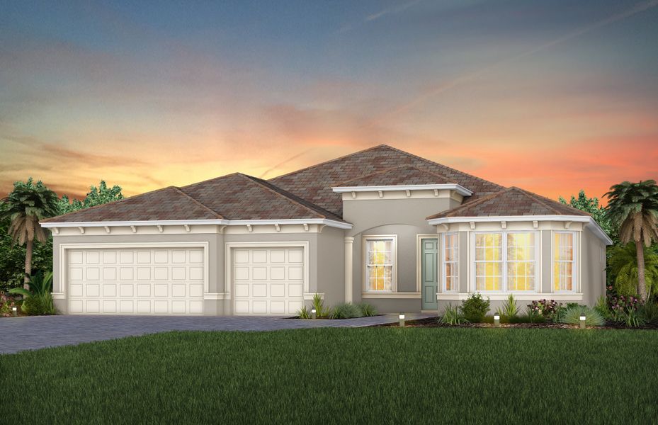 Front exterior of a new home in Del Webb Tradition, Port St. Lucie, FL, highlighting curb appeal (Image 22). Front exterior of a new home in Del Webb Tradition, Port St. Lucie, FL, highlighting curb appeal (Image 22).