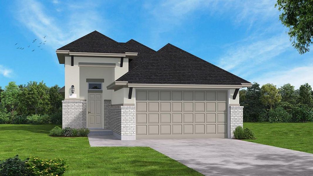Front exterior of a new home in Candela, Richmond, TX, highlighting curb appeal (Image 1). Front exterior of a new home in Candela, Richmond, TX, highlighting curb appeal (Image 1).