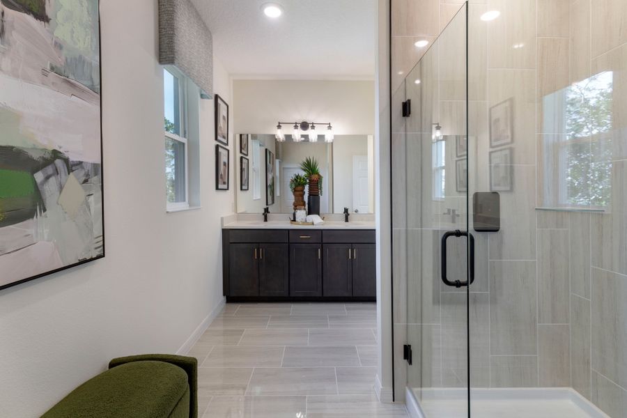 Modern Primary Bathroom with Stylish Features in Central Florida House