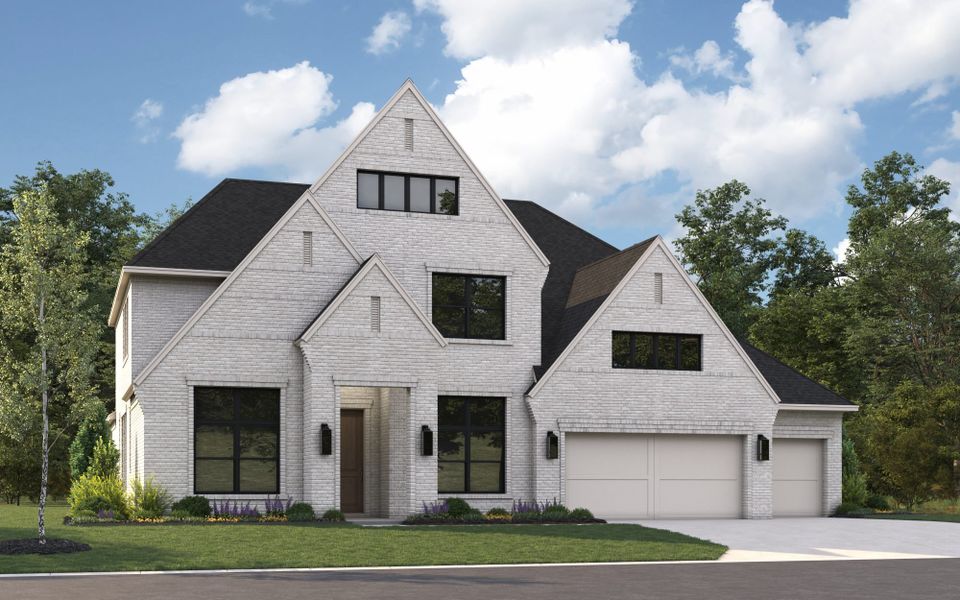 Representative exterior photo of a completed home built from the 5042 by Tradition Homes in Mosaic – 70′ Lots, Prosper, TX (Image 1). Representative exterior photo of a completed home built from the 5042 by Tradition Homes in Mosaic – 70′ Lots, Prosper, TX (Image 1).