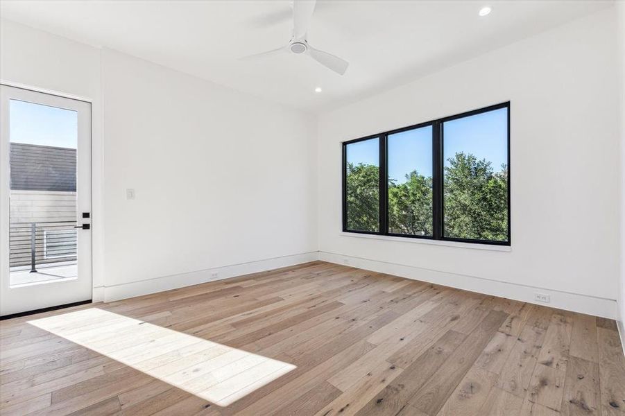 Secondary Bedroom 2 with 11' ceiling, recessed lighting, ceiling fan and ensuite bathroom