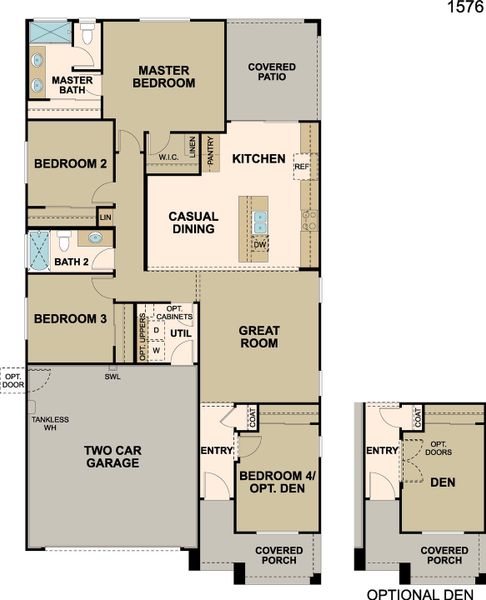 2D floor plan layout for the Granite Vista Avanti - Plan 1576 by Elliott Homes in Avanti at Granite Vista, Waddell, AZ (Image 5).