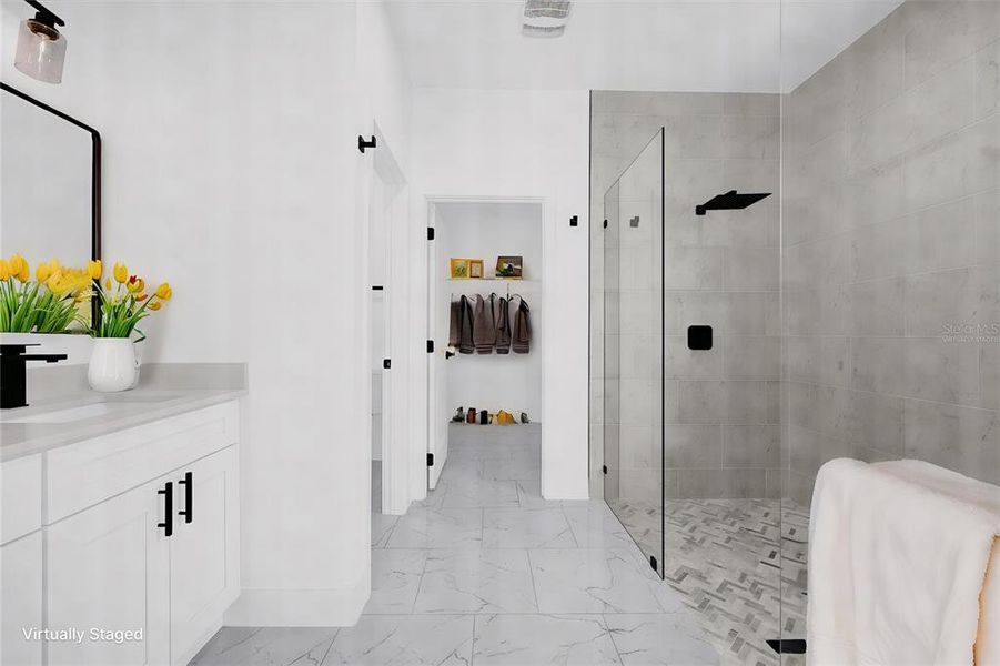 Virtually Staged, Primary Bathroom Double Shower