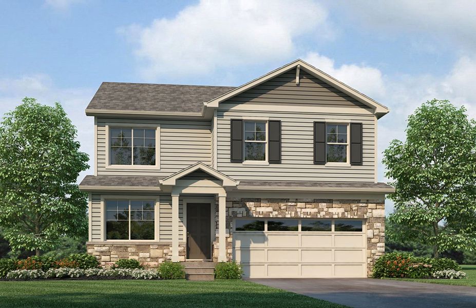 Representative exterior photo of a completed home built from the Bellamy by D.R. Horton in Lakeside Canyon, Mead, CO (Image 18).