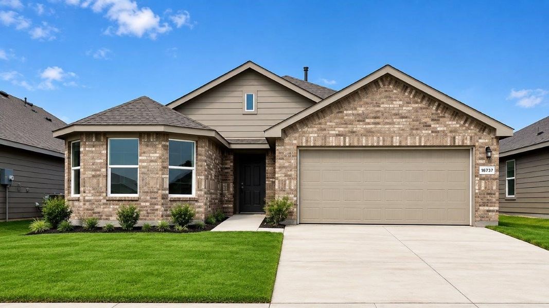 Front exterior of a new home in Lonestar at Liberty Trails, Fort Worth, TX, highlighting curb appeal (Image 1). Front exterior of a new home in Lonestar at Liberty Trails, Fort Worth, TX, highlighting curb appeal (Image 1).