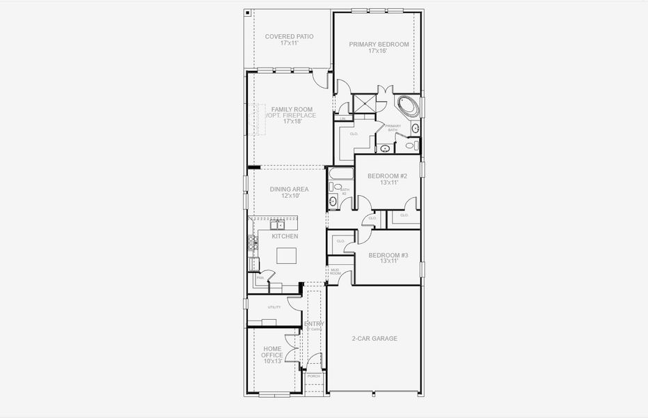 2D floor plan layout for the 1950W by Perry Homes in Meraki 45', Forney, TX (Image 3).