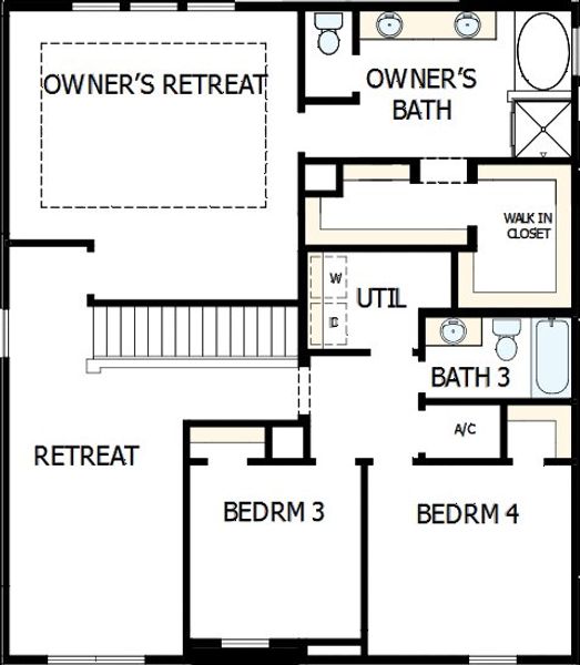2D floor plan layout of this home in Oakfield at Mount Dora Cottage Series, Mount Dora, FL (Image 3).