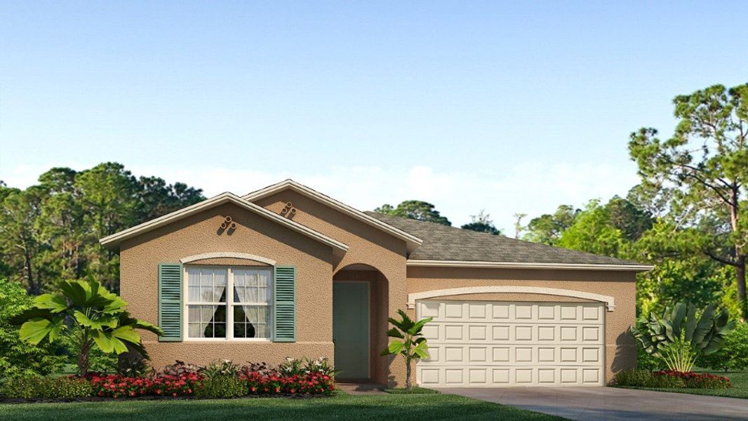 Representative exterior photo of a completed home built from the CLIFTON by D.R. Horton in Palmetto Landing at Babcock Ranch, Punta Gorda, FL (Image 2).