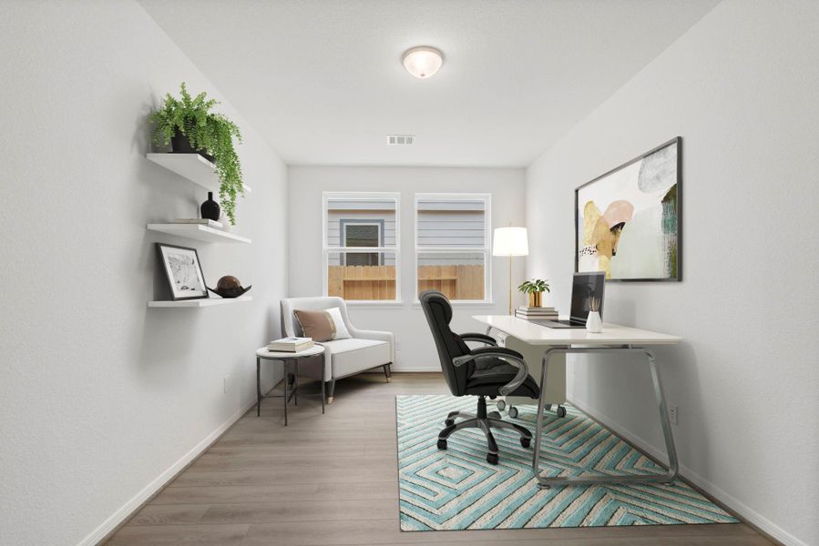 The home office features French doors, beautiful floors, large windows that give a fresh feel, this space promotes focus and creativity. The home office features French doors, beautiful floors, large windows that give a fresh feel, this space promotes focus and creativity.