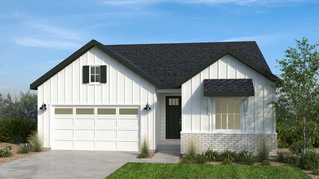 Front exterior of a new home in Trailstone, Arvada, CO, highlighting curb appeal (Image 1). Front exterior of a new home in Trailstone, Arvada, CO, highlighting curb appeal (Image 1).