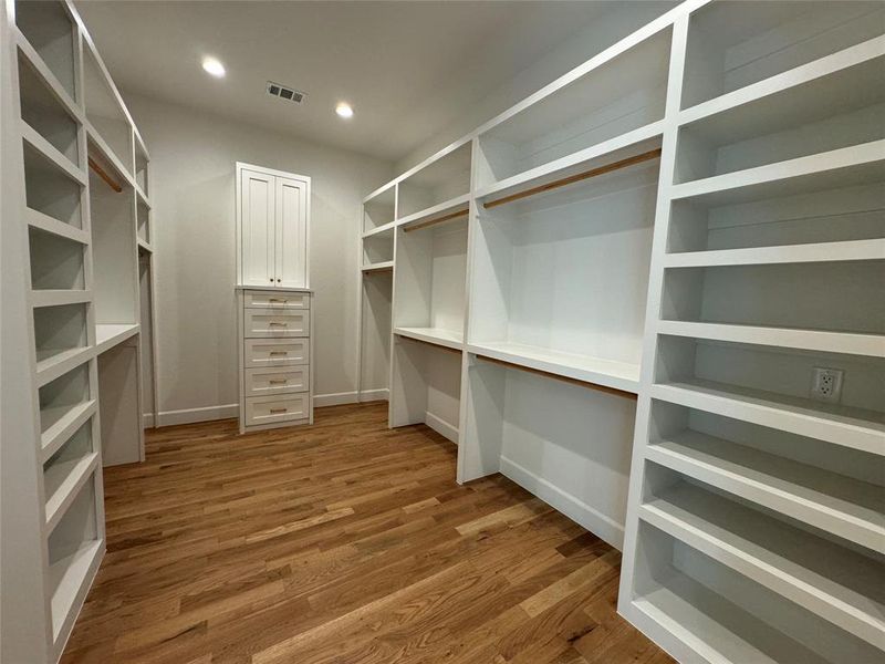 Spacious closet featuring light wood-type flooring