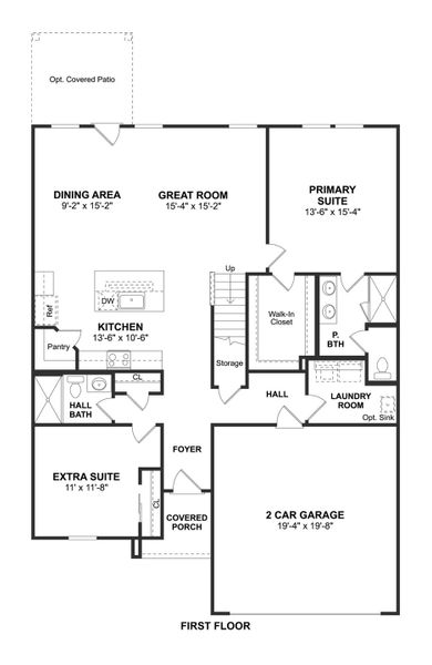 2D floor plan layout for the Sweet Pea by K. Hovnanian® Homes in Rolling Ridge, Van Alstyne, TX (Image 3). 2D floor plan layout for the Sweet Pea by K. Hovnanian® Homes in Rolling Ridge, Van Alstyne, TX (Image 3).