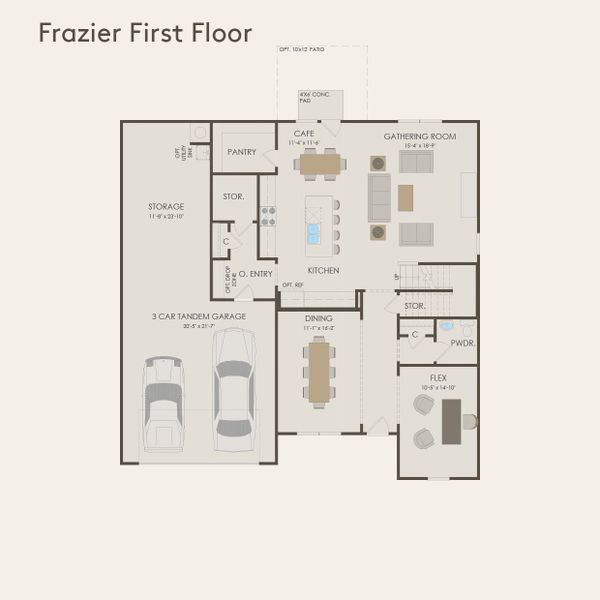 2D floor plan layout for the Frazier by Pulte Homes in Sweetwater Hills, Moore, SC (Image 3).