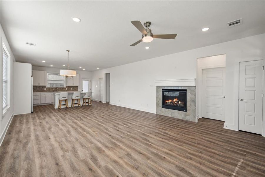 Large Living, Dining and Kitchen area.