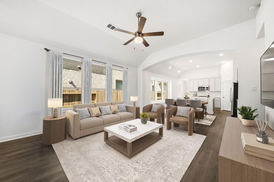 Virtually Staged Family Room. Open concept dining/kitchen for seamless entertaining. Virtually Staged Family Room. Open concept dining/kitchen for seamless entertaining.