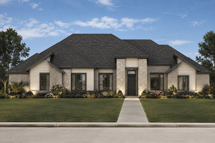 Representative exterior photo of a completed home built from the The Everest by Lillian Custom Homes in Emerson Farms, Rockwall, TX (Image 6). Representative exterior photo of a completed home built from the The Everest by Lillian Custom Homes in Emerson Farms, Rockwall, TX (Image 6).