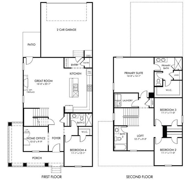 2D floor plan layout for the Palmetto by Meritage Homes in Poplar Farms, Franklin, TN (Image 3).