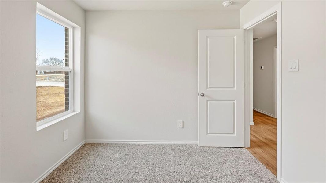 Spare room with light colored carpet and baseboards Spare room with light colored carpet and baseboards