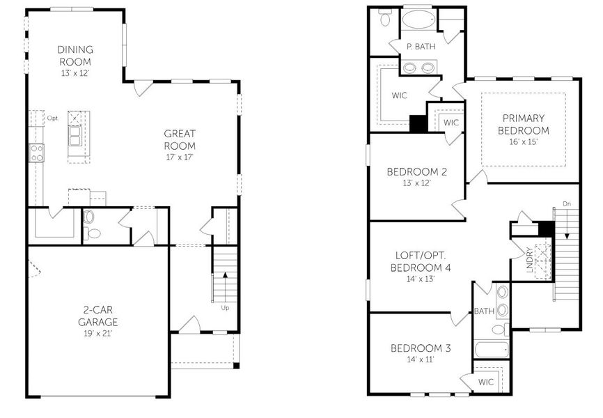 2D floor plan layout for the Finley - Heritage Series by Dream Finders Homes in The Settlement, Simpsonville, SC (Image 3).