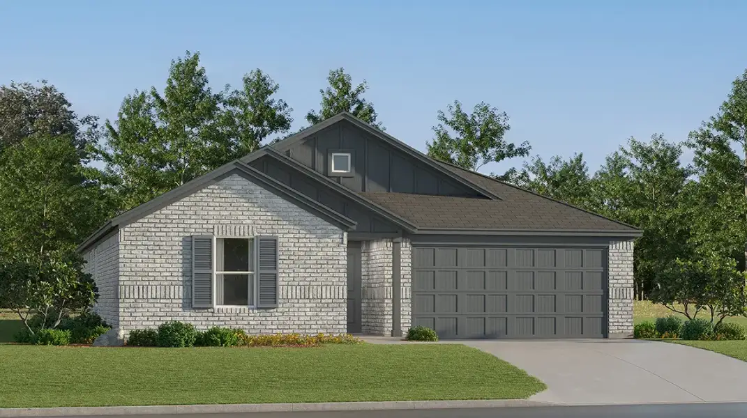 Front exterior of a new home in Miraverde, Fort Worth, TX, highlighting curb appeal (Image 1). Front exterior of a new home in Miraverde, Fort Worth, TX, highlighting curb appeal (Image 1).