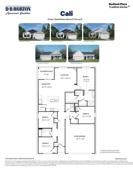 2D floor plan layout for the Cali by D.R. Horton in Bedford Place, Wilson, NC (Image 3).