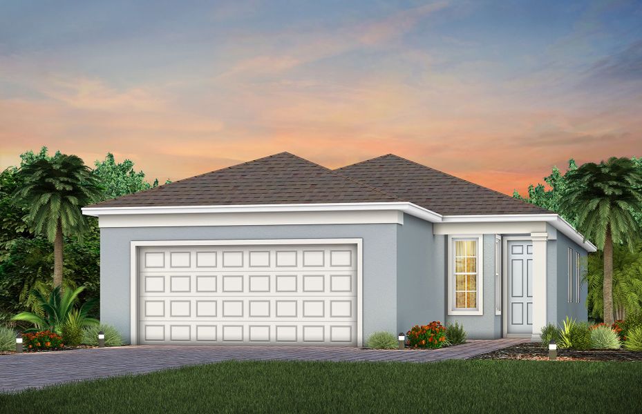 Front exterior of a new home in Del Webb Minneola, Minneola, FL, highlighting curb appeal (Image 1). Front exterior of a new home in Del Webb Minneola, Minneola, FL, highlighting curb appeal (Image 1).