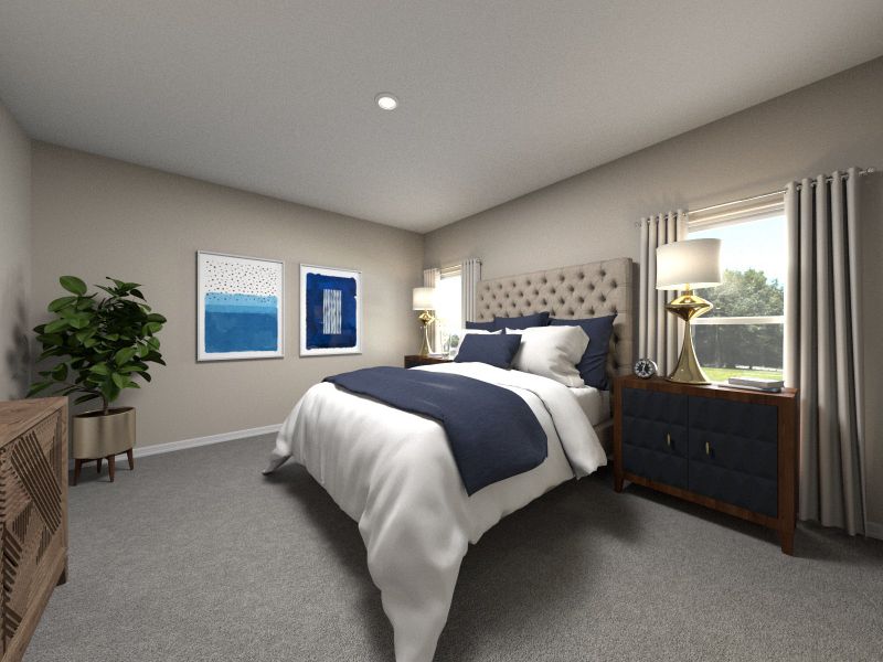 The generous primary suite is a relaxing oasis after a long day. The generous primary suite is a relaxing oasis after a long day.