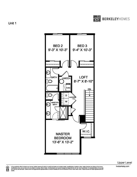 2D floor plan layout for the Residence One by Berkeley Homes in Ralston Creek, Arvada, CO (Image 3).