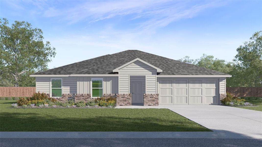 Front exterior of a new home in Heritage Parks, Abilene, TX, highlighting curb appeal (Image 1).