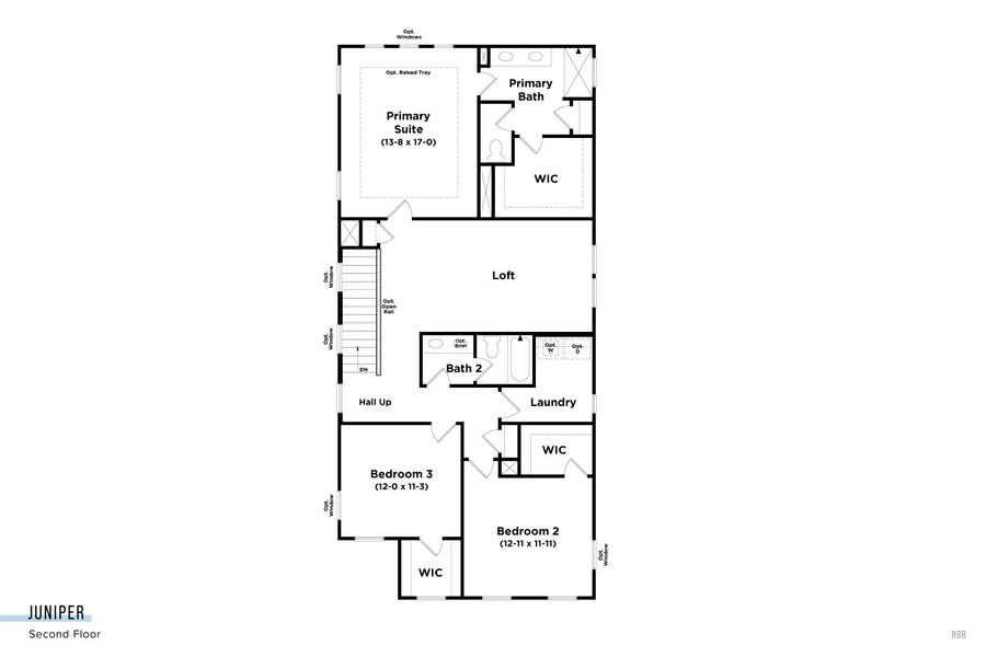 2D floor plan layout for the Juniper by DRB Homes in Essex Village, Franklinton, NC (Image 25).