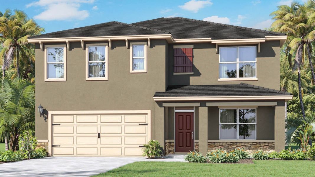 Representative exterior photo of a completed home built from the HAYDEN WITH STONE by D.R. Horton in Crosswinds, Haines City, FL (Image 20).