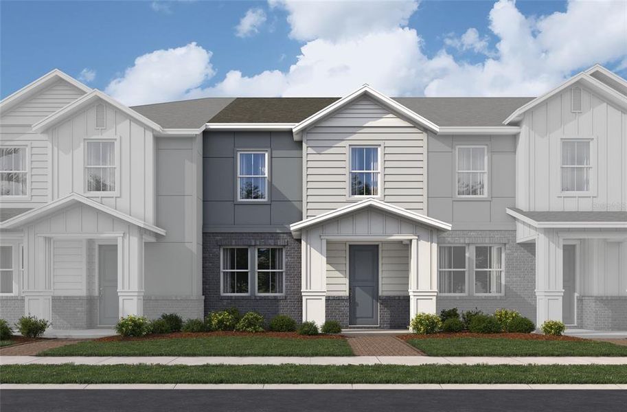 Front exterior of a new home in Aulin Square, Oviedo, FL, highlighting curb appeal (Image 1).