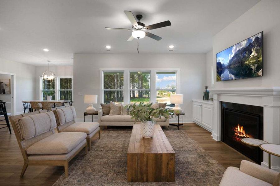 Family Room with Built-Ins and Fireplace