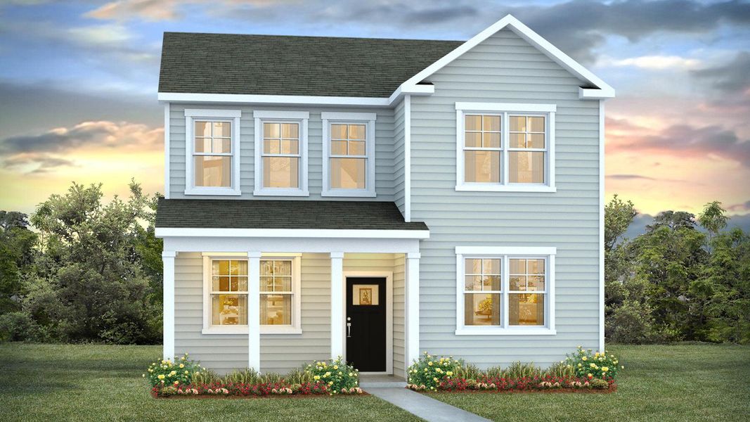 Representative exterior photo of a completed home built from the WOODLAND by D.R. Horton in The Cove at Mallard Crossing, Summerville, SC (Image 1).