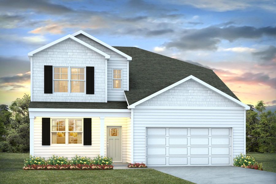 Front exterior of a new home in The Cove at Mallard Crossing, Summerville, SC, highlighting curb appeal (Image 2). Front exterior of a new home in The Cove at Mallard Crossing, Summerville, SC, highlighting curb appeal (Image 2).