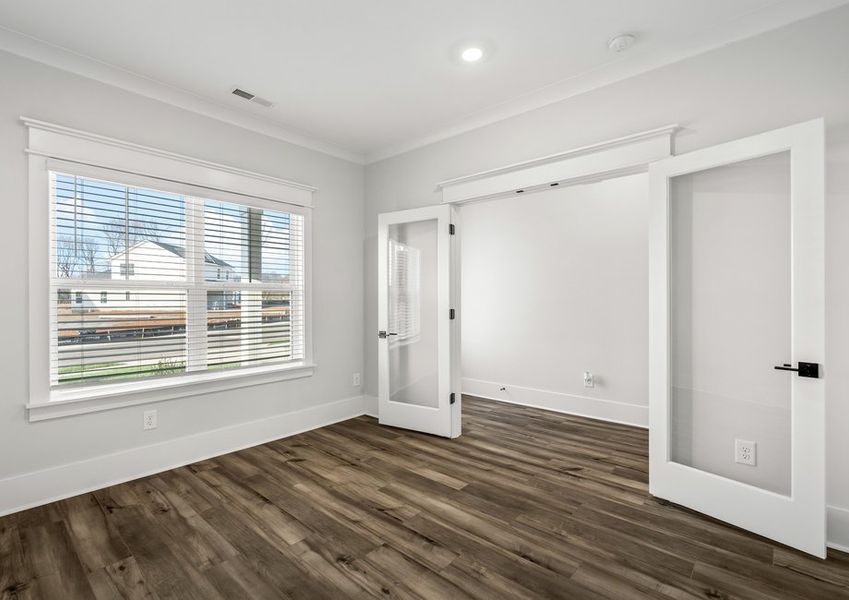 The flex room has French doors