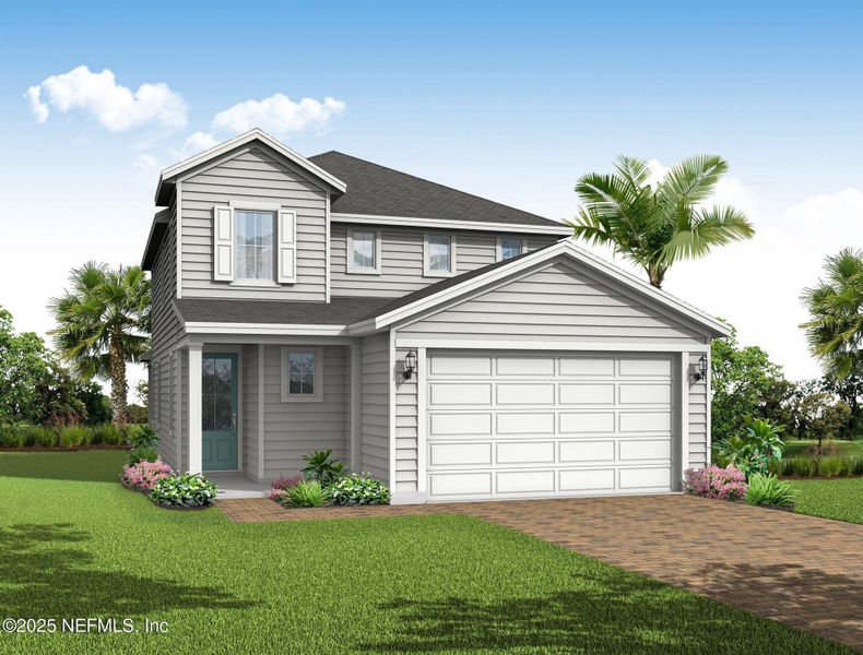 Front exterior of a new home in Reflections at Nocatee, Ponte Vedra, FL, highlighting curb appeal (Image 1). Front exterior of a new home in Reflections at Nocatee, Ponte Vedra, FL, highlighting curb appeal (Image 1).