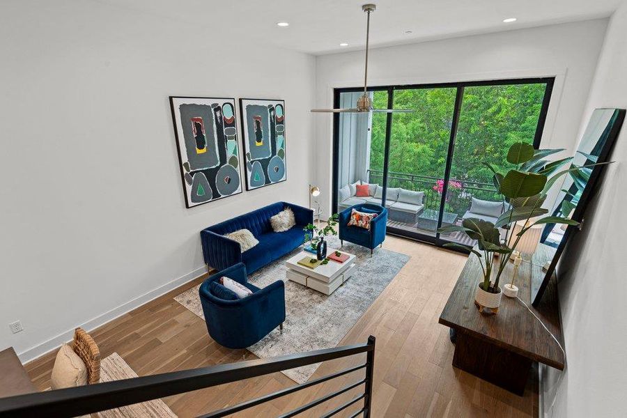 Furnished interior view inside a new home in Bluebonnet Lofts, Austin (Image 11). Furnished interior view inside a new home in Bluebonnet Lofts, Austin (Image 11).