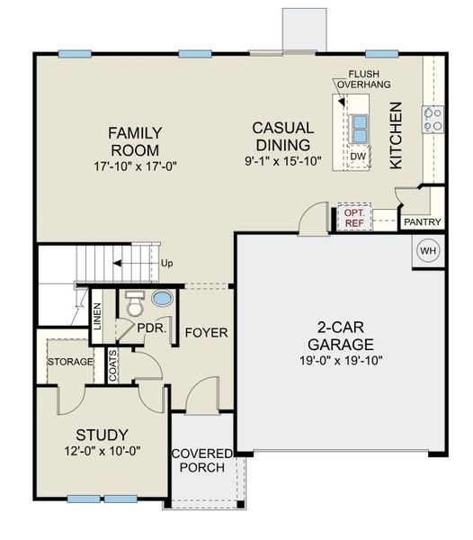 2D floor plan layout for the Prelude - Single Family Homes by Dream Finders Homes in Shiloh Woods, Smithfield, NC (Image 3).