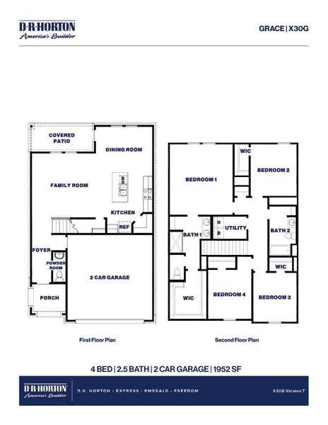 2D floor plan layout for the Grace by D.R. Horton in The Canopies, Splendora, TX (Image 3).