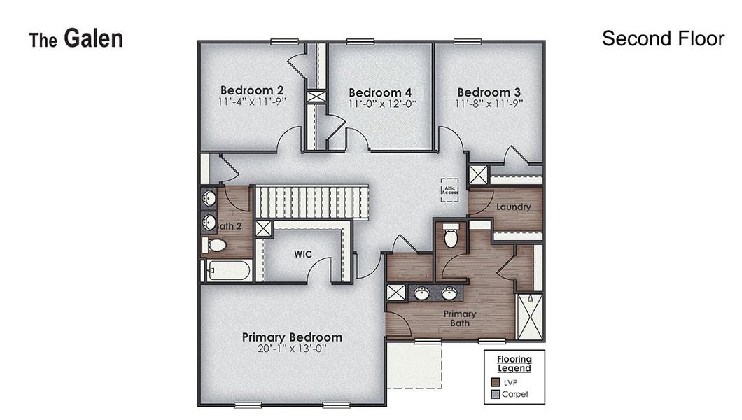 2D floor plan layout for the Galen by D.R. Horton in Bella Point, Bolivia, NC (Image 4).