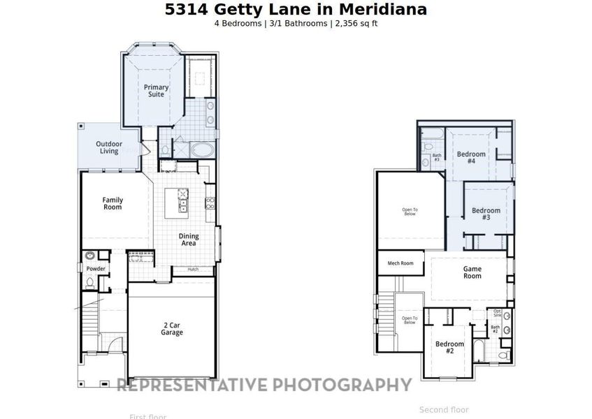 2D floor plan layout of this home in Meridiana: 40ft. lots, Manvel, TX (Image 2).