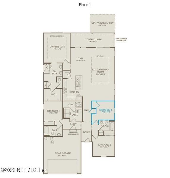 2D floor plan layout of this home in Westerly Park at Wildlight, Yulee, FL (Image 3).