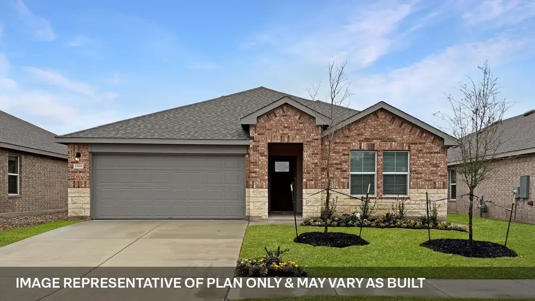 Front exterior of a new home in Bar W Ranch, Leander, TX, highlighting curb appeal (Image 1). Front exterior of a new home in Bar W Ranch, Leander, TX, highlighting curb appeal (Image 1).