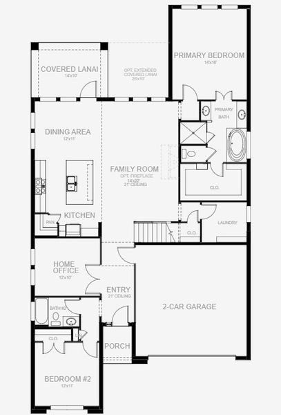 2D floor plan layout for the 2713F by Perry Homes in Glynlea Country Club 50', Port St. Lucie, FL (Image 3).