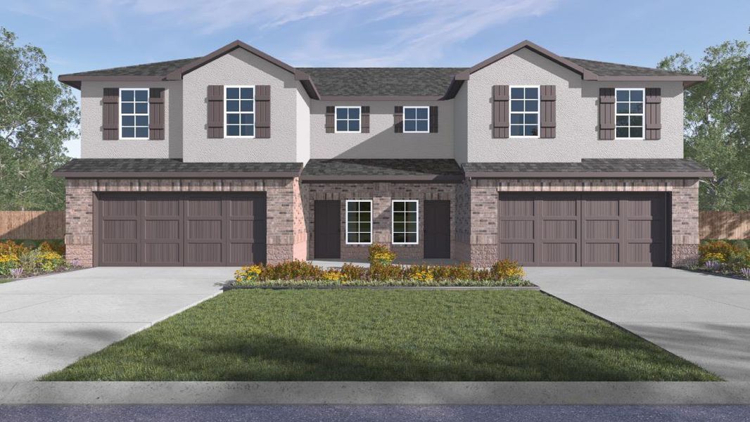 Front exterior of a new home in Palomino, Manor, TX, highlighting curb appeal (Image 1). Front exterior of a new home in Palomino, Manor, TX, highlighting curb appeal (Image 1).